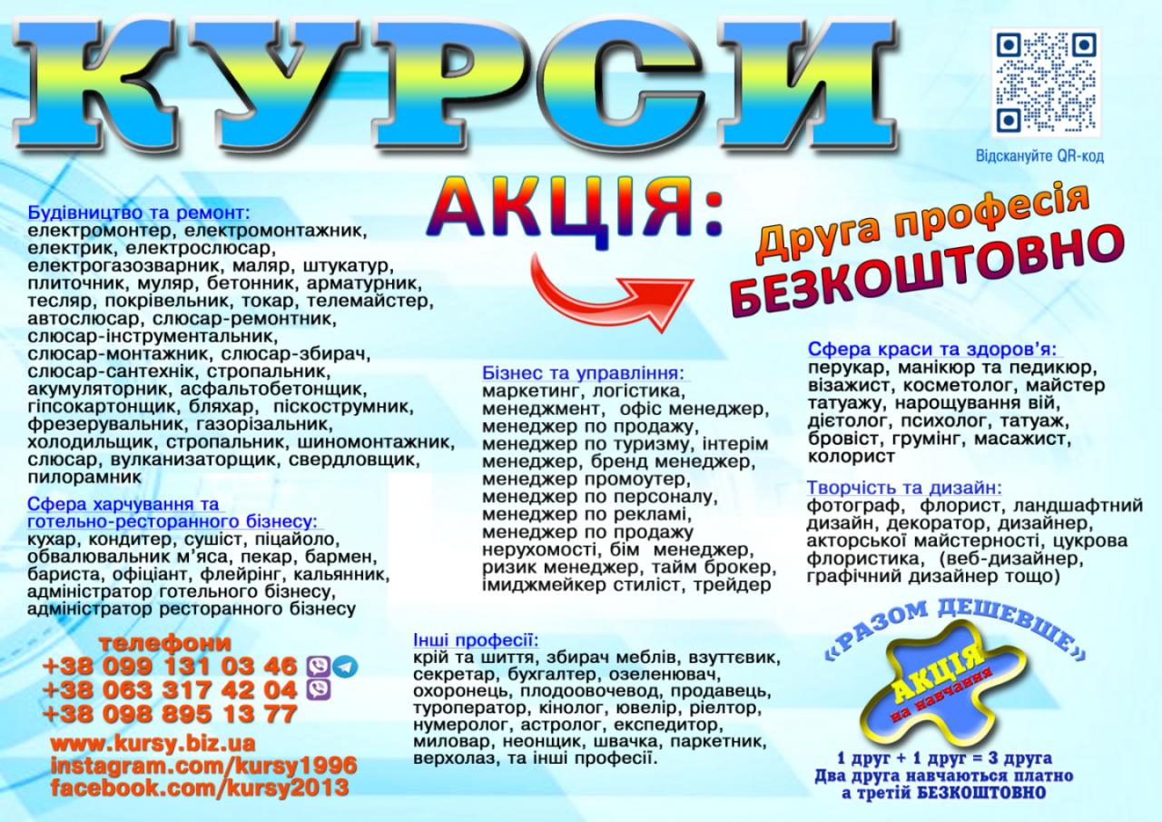 Курси кондитер, штукатур, перукар, тесляр, токар