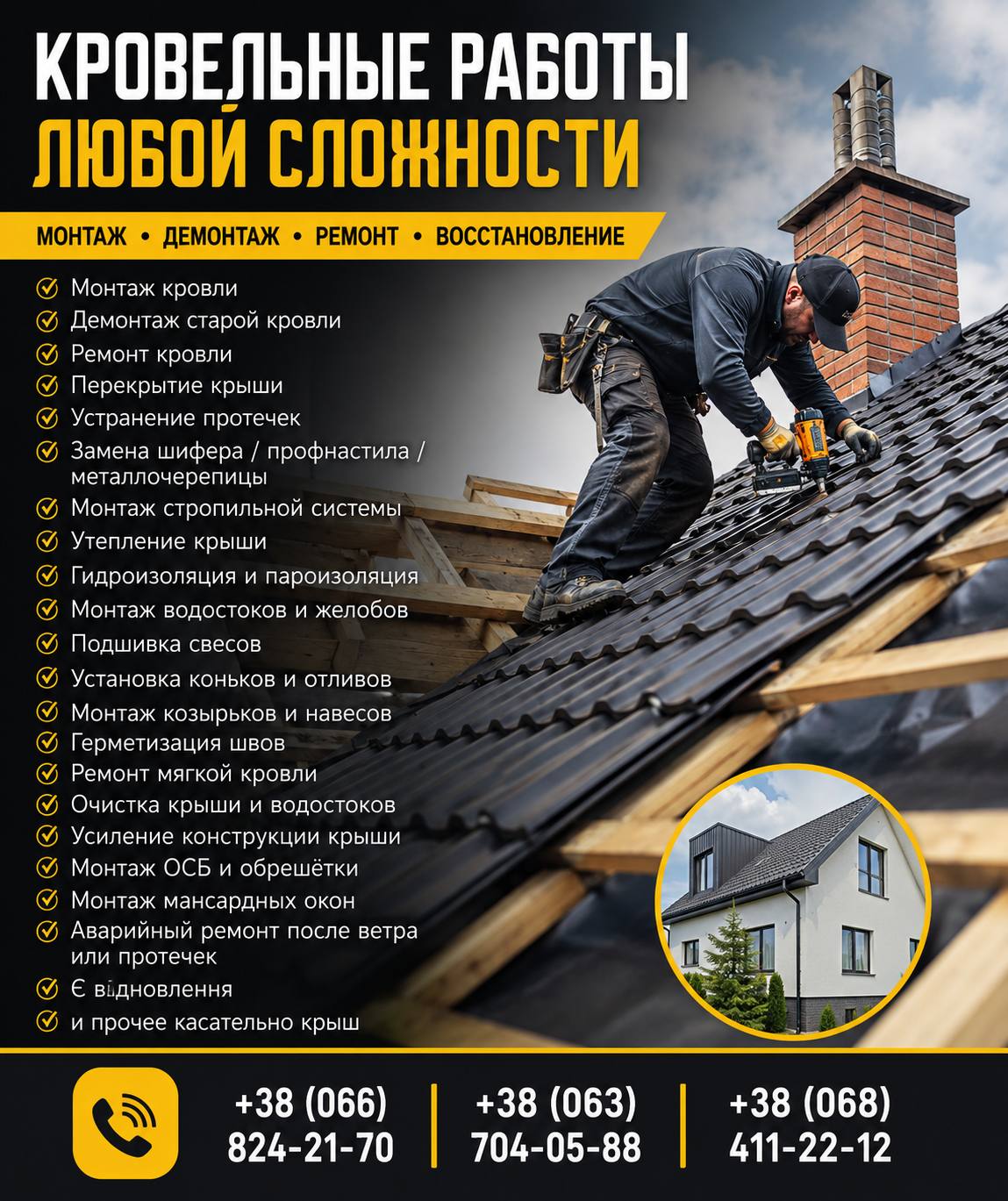 Кровельные работы любой сложности — монтаж, ремонт